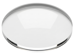 Circular transparent optical glass lens for magnifying vision use on a transparent background