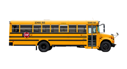 Classic yellow school bus isolated on transparent background for educational or transportation designs