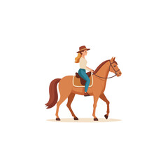 Elegant equestrian pursuit featuring a female rider and a spirited brown horse in a picturesque