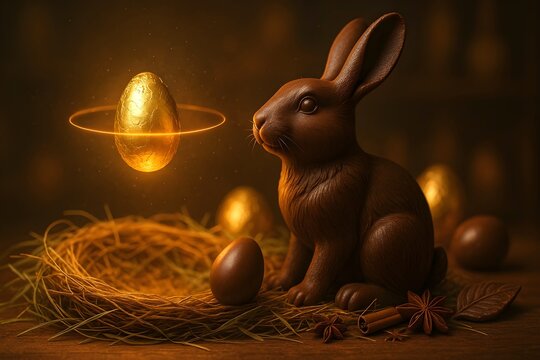 Levitation Golden Egg Chocolate Bunny – Magical Easter Dessert & Gourmet Glow