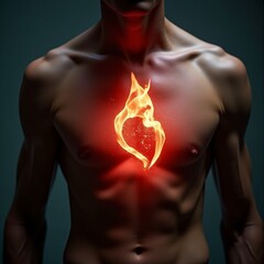 Fiery heart glowing in the darkness of night Generative AI