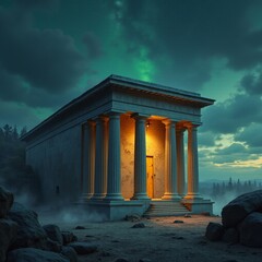 Fototapeta premium Ancient temple glows under a starry night sky in nature Generative AI