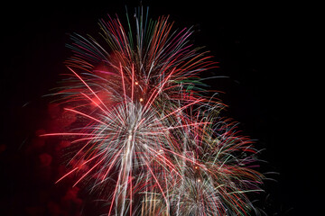 長野えびす講花火大会の美しく放物線を描く花火