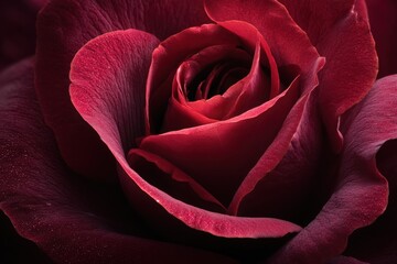 A close up of a red rose with dew drops on it