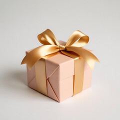 Obraz premium Elegant peach gift box tied with shimmering gold ribbon bow, perfect for birthdays, anniversaries, or corporate thank yous, conveying luxury and appreciation