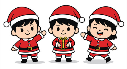 Fototapeta premium Cute Kids in Santa Costumes – Christmas Children Cartoon Character Set