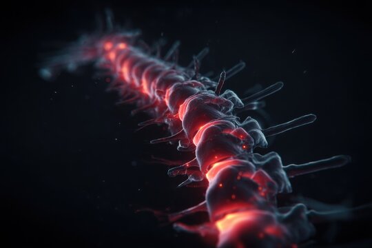 A long, red, glowing, and twisted spine - Powered by Adobe