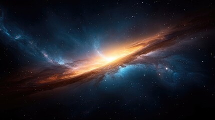 Vibrant Spiral Galaxy Swirling With Cosmic Dust And Stars In Deep Space With Orange And Blue Hues Illuminated By Bright Center Light Source