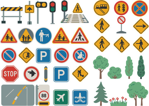 Road Signs And Traffic Signals Collection traffic light stop sign