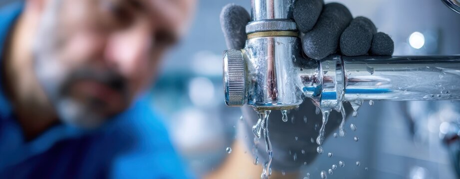 The Faucet Being Repaired by a Plumber with Dripping Water and Tools