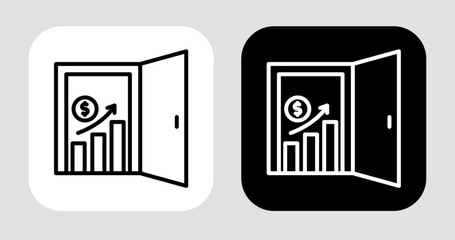 Market Doorway Icon In Black and White Line Style