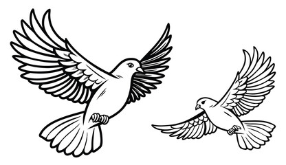 Fototapeta premium Flying Doves Line Art Illustration
