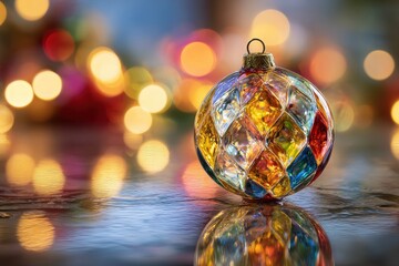 Obraz premium A colorful glass ornament sits on a table