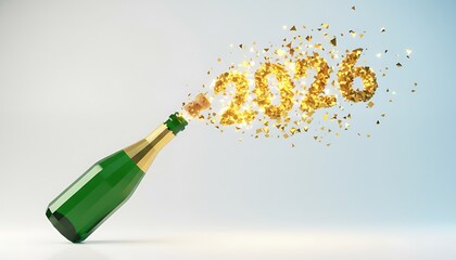 Champagne Bottle Celebrating 2026 with Golden Shatter
