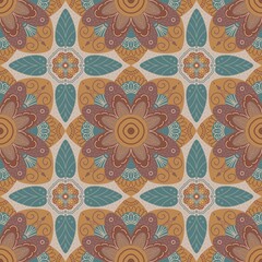 Boho Floral Mosaic Seamless Pattern