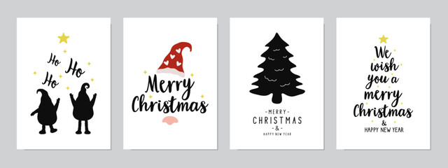 Set of christmas new year winter holiday greeting cards with xmas decoration