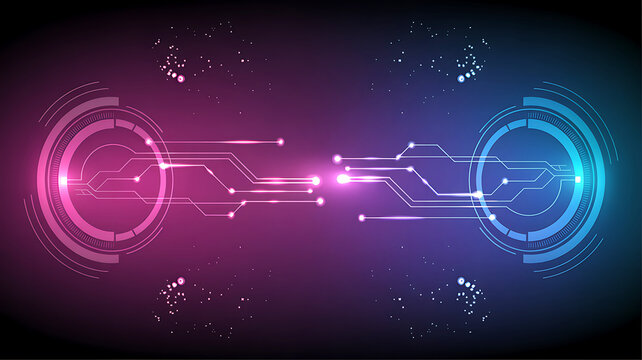 Abstract futuristic technology background with glowing circles and connected lines - Powered by Adobe