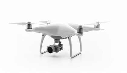 Fototapeta premium Compact White Quadcopter Drone with Camera and Foldable Arms on Plain Background