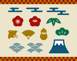 シンプルな和風モチーフのイラストセット