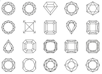 Collection of various diamond and gemstone cut outlines