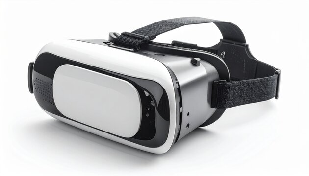 White Virtual Reality Headset with Black Accents and Adjustable Straps on Plain Background