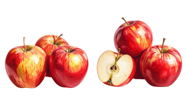 Healthy Red and Green Apple Pair isolated on transparent background