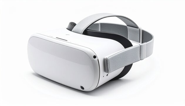 White Virtual Reality Headset with Black Accents and Adjustable Straps on Plain Background - Powered by Adobe