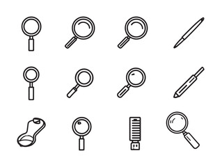 Magnifying glass instrument set icon ultra minimalists' style perfect for web and mobile design