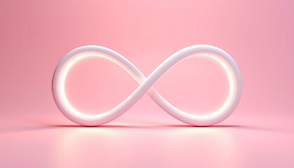 Fototapeta premium Infinity symbol with glowing edge on soft pink gradient background representing limitless potential