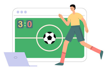 Fototapeta premium Football. Sports games concept. Bookmaker market, wagering website, sports betting mobile app. Digital sports, e-sport league, online football tournament. Flat vector illustration