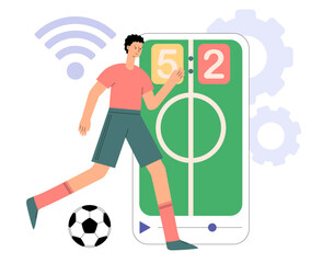 Football. Sports games concept. Bookmaker market, sports betting mobile app. Digital sports, e-sport league, online football tournament. Flat vector illustration