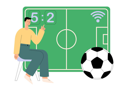 Football. Sports games concept. Bookmaker market, wagering website, sports betting mobile app. Digital sports, e-sport league, online football tournament. Flat vector illustration