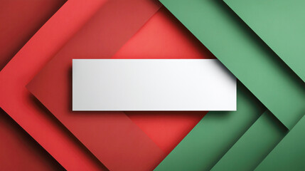 Christmas, wallpaper, poster, banner-ready festive background template: red and green geometric striped texture with blank white rectangle, ideal for holiday text or design content.