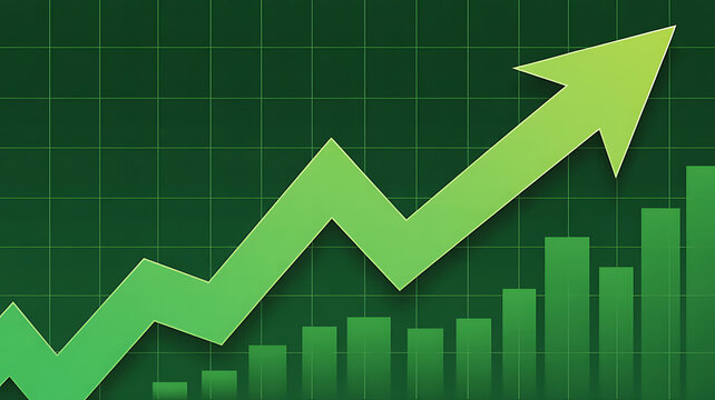 Green arrow pointing up on a chart indicating growth and progress