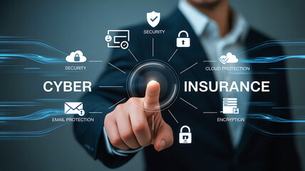 Cyber Insurance Concept with Businessman Pointing at Data Security for Business Protection