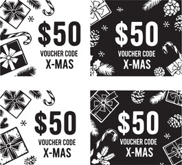 Christmas fifty dollar voucher designs in black and white