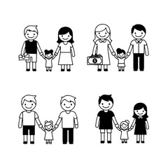Cartoon icons set of happy family people drawing with smiling child face illustration