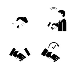 Four black and white icons depicting various handshakes, illustrating agreement and collaboration.