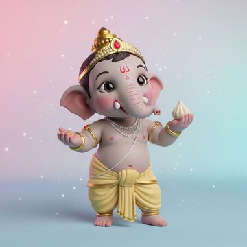 Baal Ganesha. Cute Semi-Realistic Child Form with Pastel Sparkle Glow.