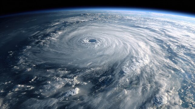 Aerial view of powerful hurricane storm from space
