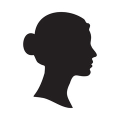 Black silhouette of a caucasian woman head in profile on isolated white background vector illustration