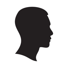 Minimal black silhouette of an isolated Asian man head in profile on white background vector illustration