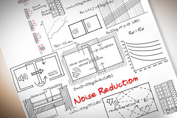 Formulas about noise reduction in buildings - concept image