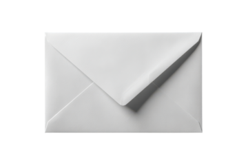 White envelope with folded flap casting shadow on black background paper mail, Isolated On Transparent Background, Png Cut Out