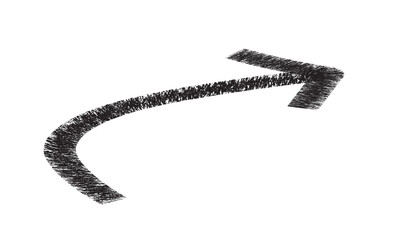 Curved black brush-stroke arrow on a transparent background