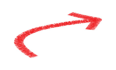 Curved red brush-stroke arrow on a transparent background