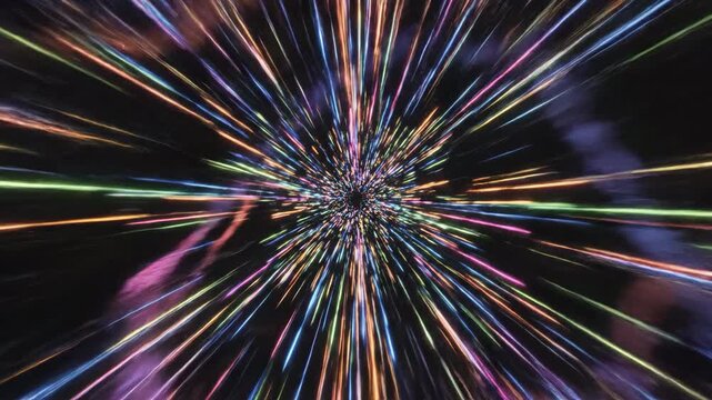 Dynamic neon light trails streaking across a dark void creating sharp vibrant afterimage streaks and fast movement energy, modern, ghosting