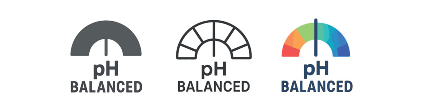 pH balanced icons three pH balanced scale icons one flat solid monochrome one thin black outline black and white one full color flat icon with soft gradient bar