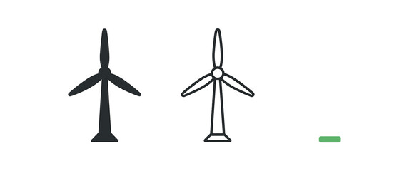 wind turbine icons three wind turbine icons one flat solid monochrome one thin black outline black and white one full color flat icon light gray with tiny green base