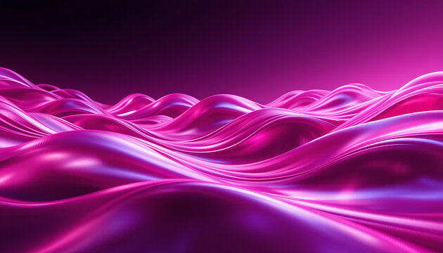 Abstract flowing waves of iridescent metallic liquid in vibrant shades of magenta and purple creating a luxurious and futuristic undulating surface with dramatic lighting and reflections